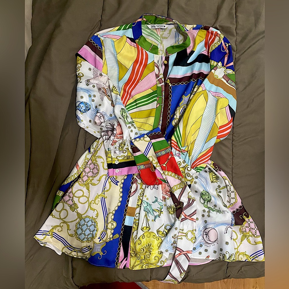 Zara Scarf-Print Colourful Dress